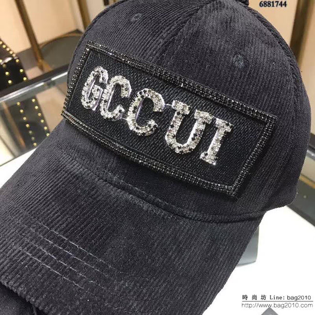 GUCCI古馳 經典款 絲絨加點鑽棒球帽 6881744 LLWJ5820